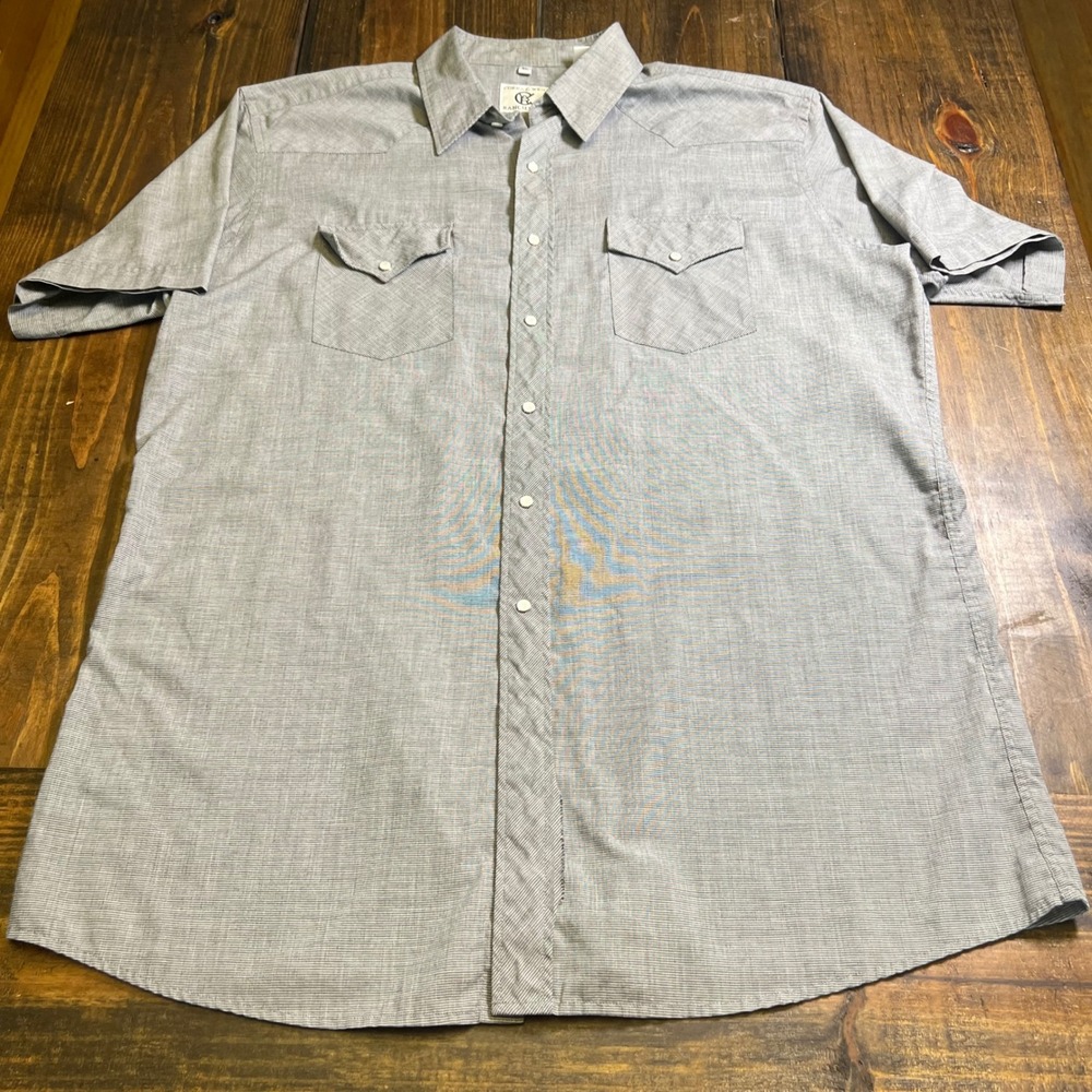 Corral West Ranchwear Mens XL Grey Short‎ Sleeve Western Pearl Snap Shirt Cowboy